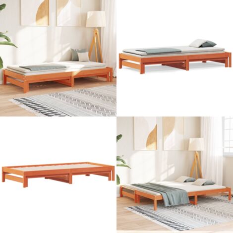 Divano con Letto Estraibile Marrone Cera 90x190cm Massello Pino - Letto in legno - Letto con materasso