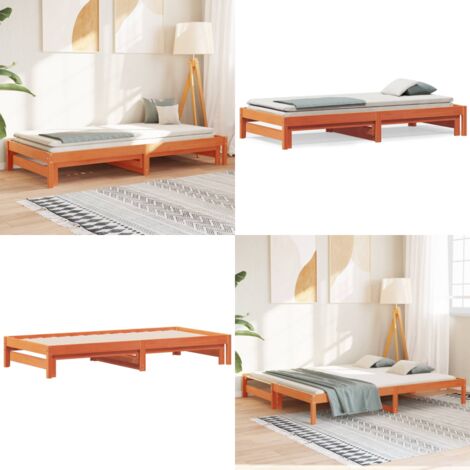 Divano con Letto Estraibile Marrone Cera 90x200cm Massello Pino - Letto in legno - Materasso per letto