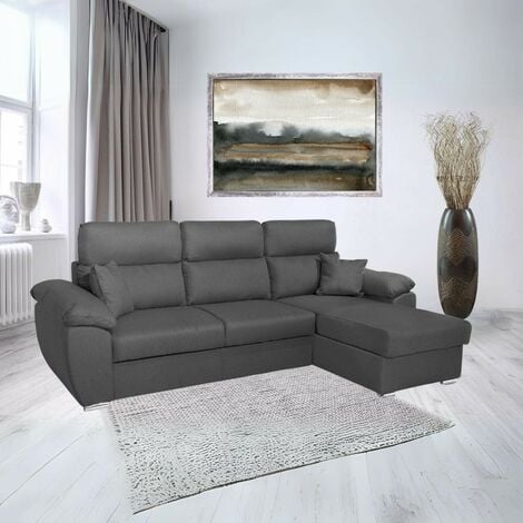 Talamo Italia Divano fisso Nadia, Divano componibile a 2 posti con penisola  sinistra, 100% Made in Italy, Sofà moderno in tessuto, Cm 220x170h70,  Grigio, con imballo rinforzato