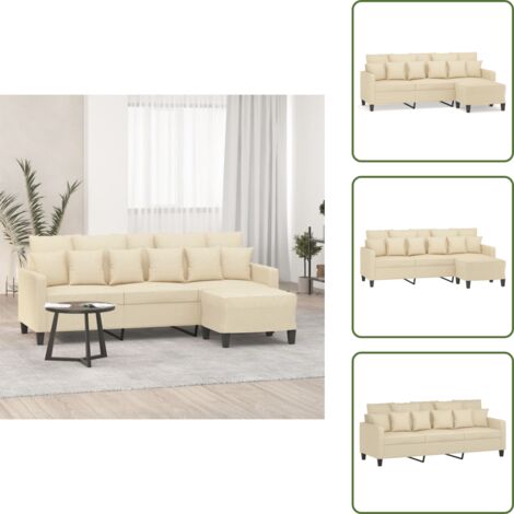 Divano con poggiapiedi crema - vidaXL Divano a 3 Posti con Poggiapiedi Crema 180 cm in Tessuto - Divano con sedile in gommapiuma