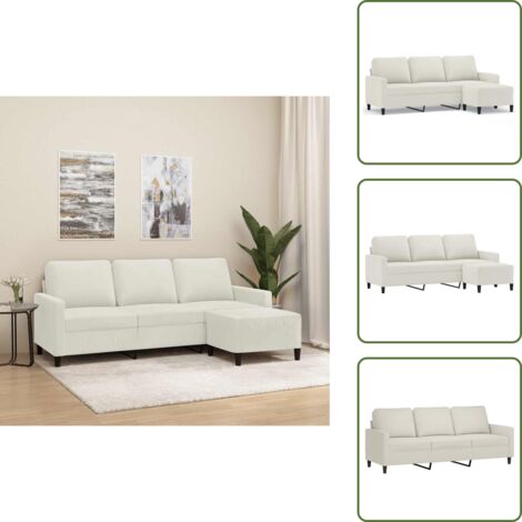 Divano con poggiapiedi crema - vidaXL Divano a 3 Posti con Poggiapiedi Crema 180 cm in Velluto - Divano con sedile morbido