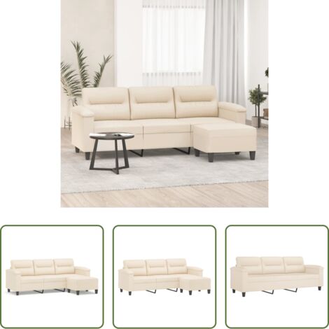 Divano con poggiapiedi -  Divano a 3 Posti con Poggiapiedi Beige 180cm Tessuto Microfibra