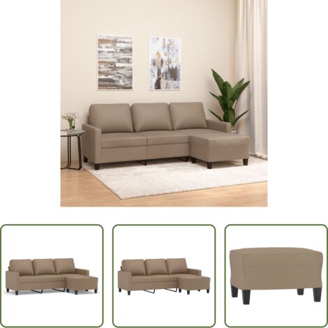 Divano con poggiapiedi -  Divano a 3 Posti con Poggiapiedi Cappuccino 180cm in Similpelle
