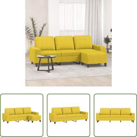 Divano con poggiapiedi -  Divano a 3 Posti con Poggiapiedi Giallo Chiaro 180cm in Tessuto