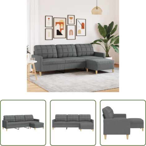 Divano con poggiapiedi -  Divano a 3 Posti con Poggiapiedi Grigio Scuro 210cm in Tessuto
