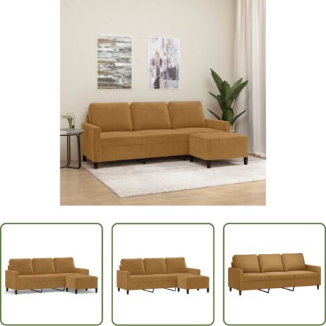Divano con poggiapiedi -  Divano a 3 Posti con Poggiapiedi Marrone 180 cm in Velluto