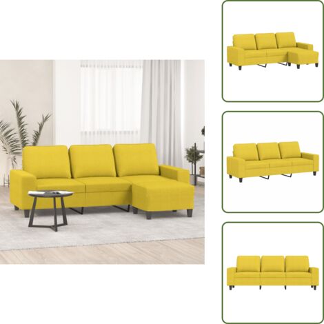 Divano con poggiapiedi giallo chiaro - vidaXL Divano a 3 Posti con Poggiapiedi Giallo Chiaro 180cm in Tessuto - Divano con poggiapiedi moderno