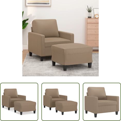 Divano con poggiapiedi -  Poltrona con Poggiapiedi Cappuccino 60 cm in Similpelle