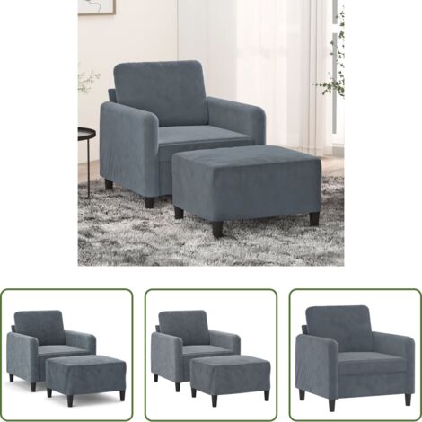 Divano con poggiapiedi - Poltrona con Poggiapiedi Grigio Scuro 60 cm in Velluto