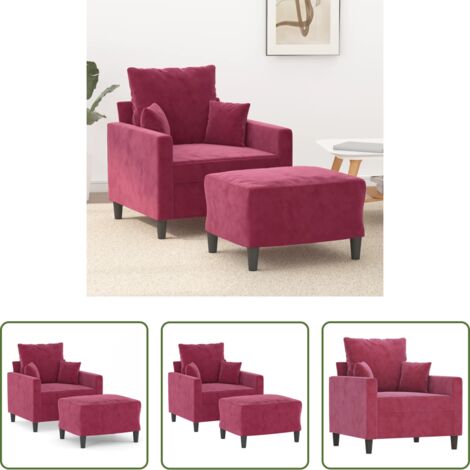 Divano con poggiapiedi -  Poltrona con Poggiapiedi Rosso Vino 60 cm in Velluto