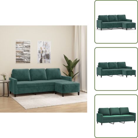 Divano con poggiapiedi verde scuro - vidaXL Divano a 3 Posti con Poggiapiedi Verde scuro 180 cm in Velluto - Divano con sedile in velluto