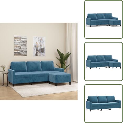 Divano con poggiapiedi - vidaXL Divano a 3 Posti con Poggiapiedi Blu 180 cm in Velluto - Divano in velluto blu