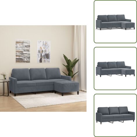 Divano con poggiapiedi - vidaXL Divano a 3 Posti con Poggiapiedi Grigio Scuro 180 cm in Velluto - Divano moderno
