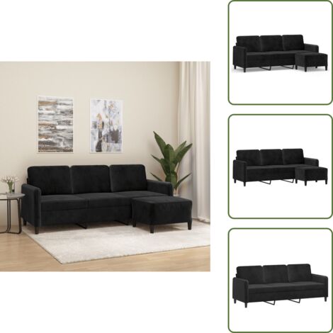 Divano con poggiapiedi - vidaXL Divano a 3 Posti con Poggiapiedi Nero 180 cm in Velluto - Divano nero