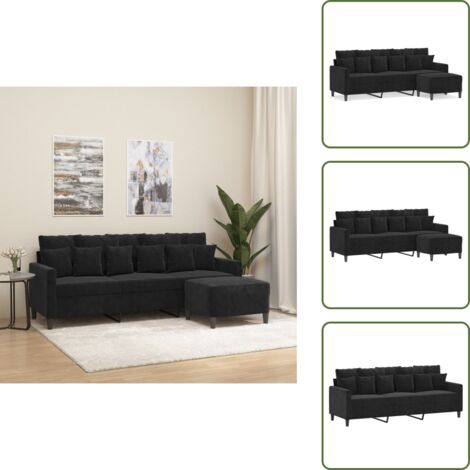 Divano con poggiapiedi - vidaXL Divano a 3 Posti con Poggiapiedi Nero 180 cm in Velluto - Divano nero
