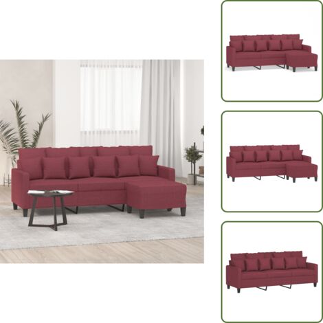 Divano con poggiapiedi - vidaXL Divano a 3 Posti con Poggiapiedi Rosso Vino 180 cm in Tessuto - Divano in tessuto