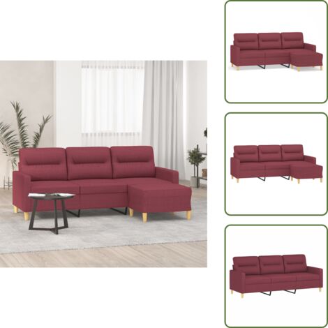 Divano con poggiapiedi - vidaXL Divano a 3 Posti con Poggiapiedi Rosso Vino 180 cm in Tessuto - Divano in tessuto