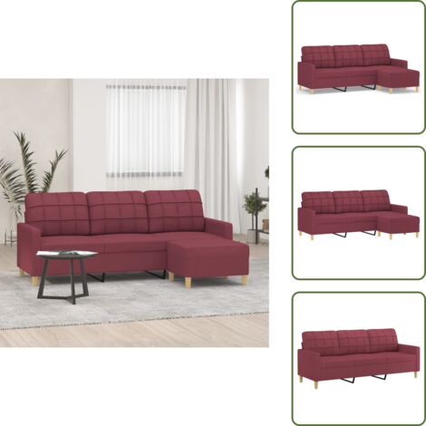 Divano con poggiapiedi - vidaXL Divano a 3 Posti con Poggiapiedi Rosso Vino 180 cm in Tessuto - Divano in tessuto