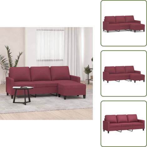 Divano con poggiapiedi - vidaXL Divano a 3 Posti con Poggiapiedi Rosso Vino 180 cm in Tessuto - Divano in tessuto