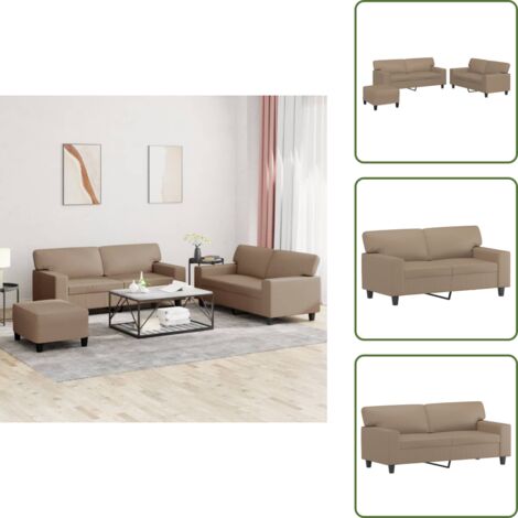 Divano con poggiapiedi - vidaXL Set di Divani 3 pz Cappuccino in Similpelle - Divano con cuscini