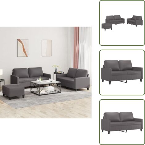 Divano con poggiapiedi - vidaXL Set di Divani 3 pz con Cuscini Grigio in Similpelle - Divano a 2 posti