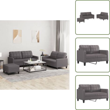 Divano con poggiapiedi - vidaXL Set di Divani 3 pz con Cuscini Grigio in Similpelle - Divano a 2 posti