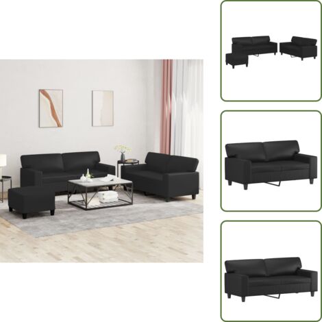 Divano con poggiapiedi - vidaXL Set di Divani 3 pz Nero in Similpelle - Divano con cuscini