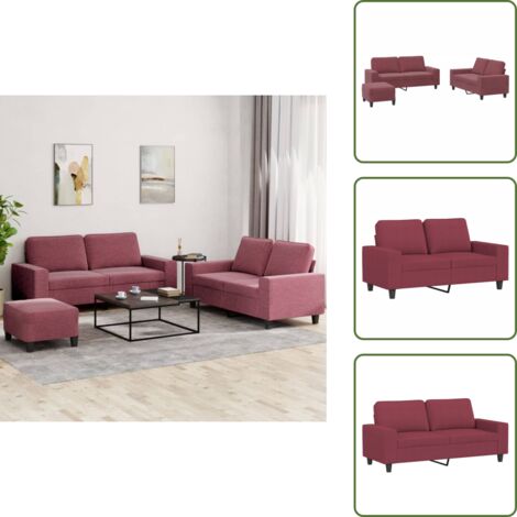 Divano con poggiapiedi - vidaXL Set di Divani 3 pz Rosso Vino in Tessuto - Divano per casa