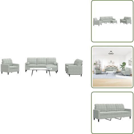 Divano con poggiapiedi - vidaXL Set di Divani 4 pz con Cuscini e Rinforzi Grigio Chiaro Velluto - Divano moderno