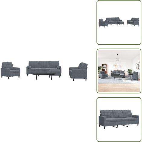 Divano con poggiapiedi - vidaXL Set di Divani 4 pz con Cuscini e Rinforzi Grigio Scuro Velluto - Divano moderno