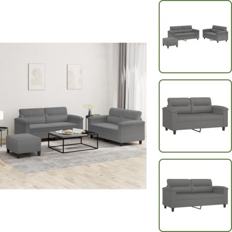 Divano con poggiapiedi - vidaXL Set Divani 3 pz con Cuscini Grigio Scuro in Tessuto Microfibra - Divano in tessuto