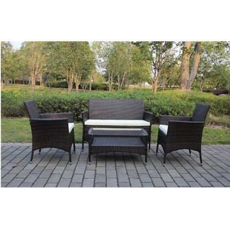 Divano con Poltrone e Tavolino/Salotto/Salottino in Polyrattan per Esterno/Arredo Giardino - Mod. Tokio Marrone/Brown