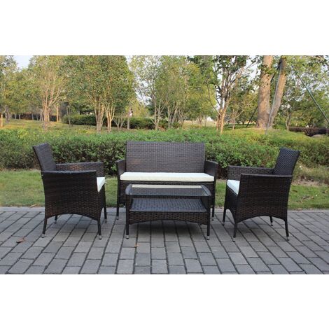 Divano con Poltrone e Tavolino/Salotto/Salottino in Rattan per Esterno/Arredo Giardino - Mod. Nairobi Marrone/Brown