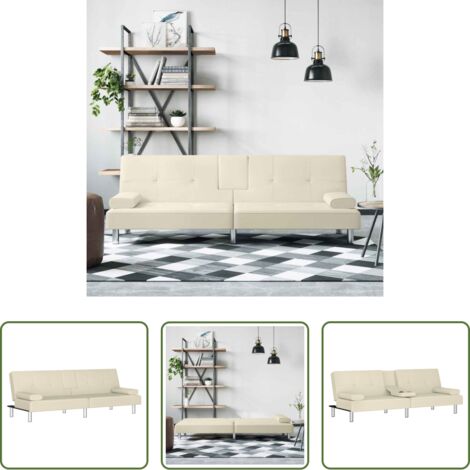 Divano con portabicchieri -  Divano Letto con Portabicchieri in Similpelle Crema