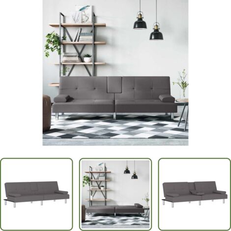 Divano con portabicchieri -  Divano Letto con Portabicchieri in Similpelle Grigio