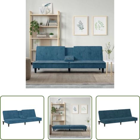 Divano con portabicchieri -  Divano Letto con Portabicchieri in Velluto Blu