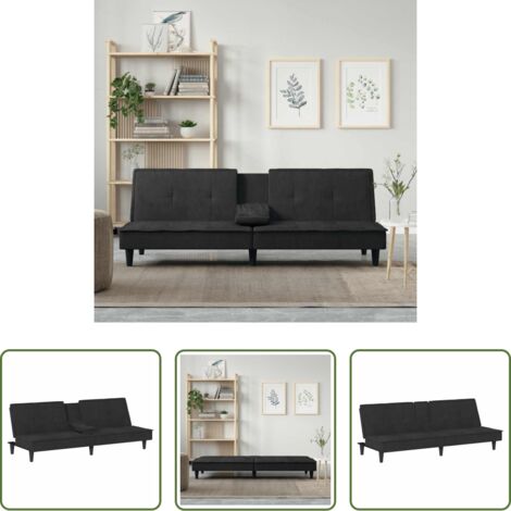 Divano con portabicchieri -  Divano Letto con Portabicchieri in Velluto Nero