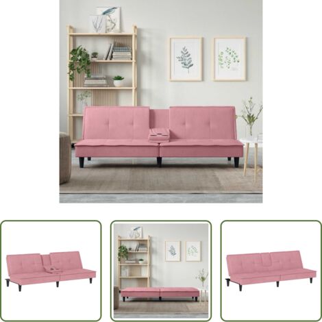 Divano con portabicchieri -  Divano Letto con Portabicchieri in Velluto Rosa