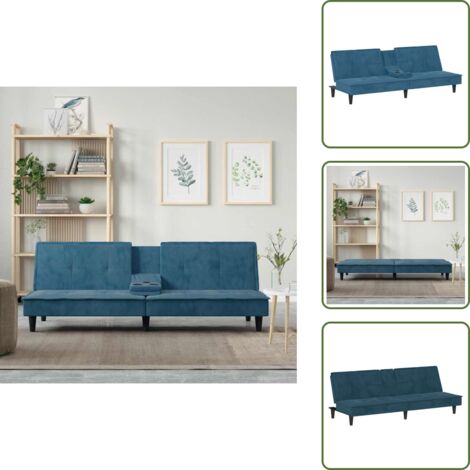Divano con schienale regolabile - vidaXL Divano Letto con Portabicchieri in Velluto Blu - Divano con tavolino