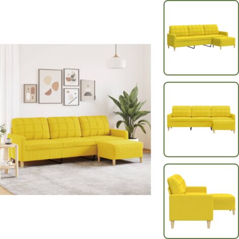 Divano con schienale - vidaXL Divano a 3 Posti con Poggiapiedi Giallo Chiaro 210cm in Tessuto - Divano relax