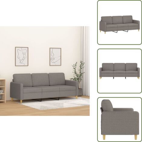 Divano con schienale - vidaXL Divano a 3 Posti Tortora 180 cm in Tessuto - Divano con braccioli