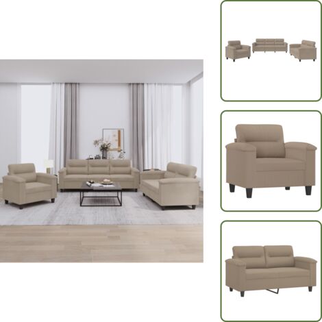 Divano con schienale - vidaXL Set Divani 3 pz con Cuscini Tortora in Tessuto Microfibra - Divano con braccioli