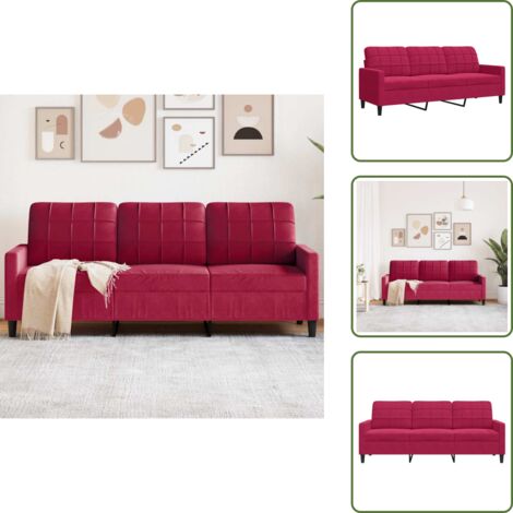 Divano con sedile morbido - vidaXL Divano a 3 Posti Rosso Vino 180 cm in Velluto - Divano moderno