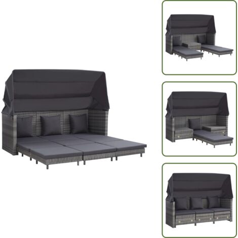 Divano con tetto - vidaXL Divano Letto a 3 Posti Estendibile con Tetto Polyrattan Grigio - Parasole