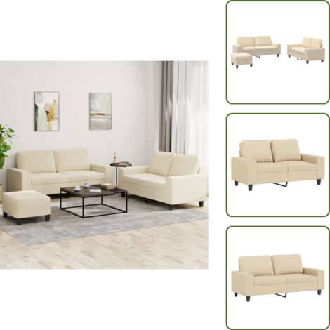 Divano crema - vidaXL Set di Divani 3 pz Crema in Tessuto - Divano con poggiapiedi
