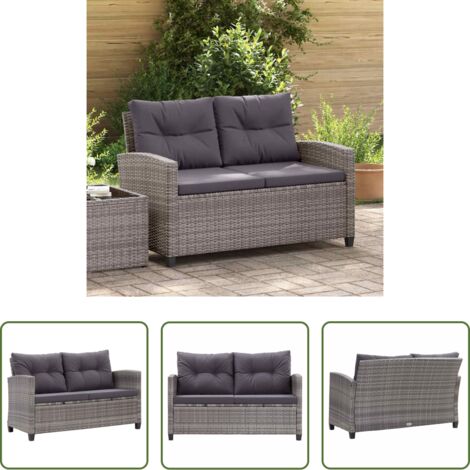 Divano da balcone -  Divano da Giardino 2 Posti con Cuscini Grigio 124 cm Polyrattan