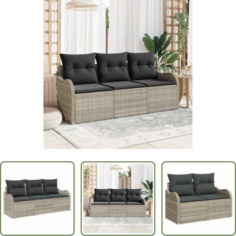Divano da balcone -  Set Divano da Giardino 3 pcs Grigio chiaro Poly Rattan