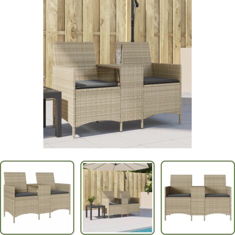 Divano da esterno con tavolino -  Divano 2 Posti con Tavolo e Cuscini Grigio Chiaro Polyrattan