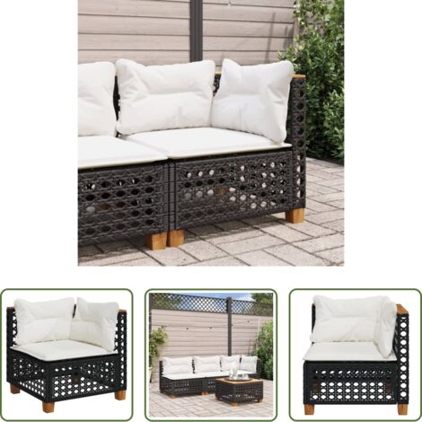 Divano da esterno -  Divano Angolare da Giardino con Cuscini Nero in Polyrattan
