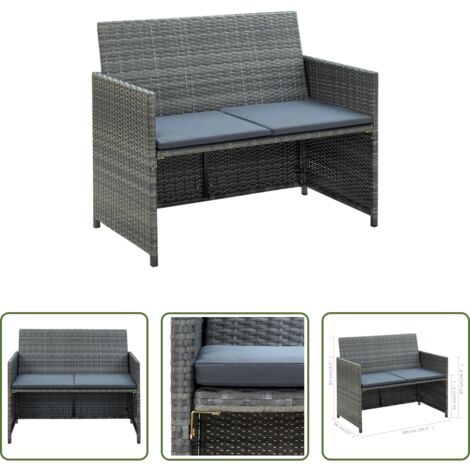 Divano da esterno -  Divano da Giardino a 2 Posti con Cuscini Grigio in Polyrattan